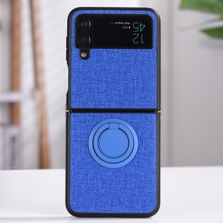 

For Samsung Galaxy Z Flip4 Cloth Texture TPU Phone Case with Ring Holder(Blue)