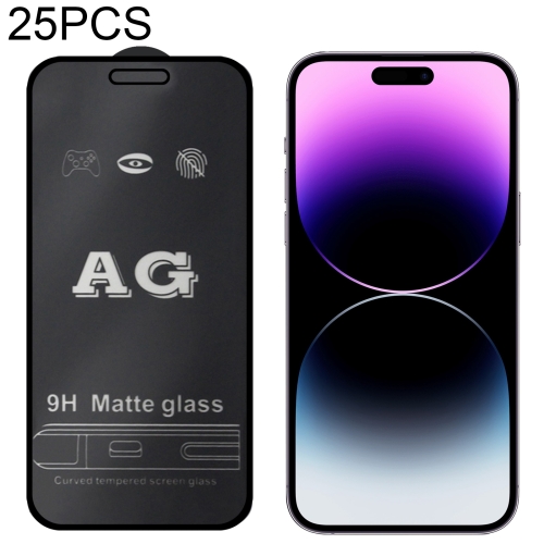 

For iPhone 14 Pro Max 25pcs AG Matte Frosted Full Cover Tempered Glass Film