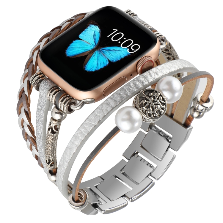 

Jewelry Watch Band For Apple Watch Ultra 49mm / Series 8&7 45mm / SE 2&6&SE&5&4 44mm / 3&2&1 42mm(Silver)