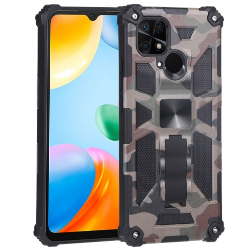 

For Xiaomi Redmi 10C 4G / Poco C40 Camouflage Armor Kickstand TPU + PC Magnetic Phone Case(Army Green)