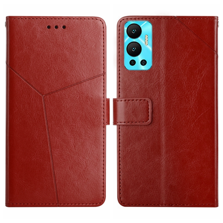 

For Infinix Hot 12 HT01 Y-shaped Pattern Flip Leather Phone Case(Brown)