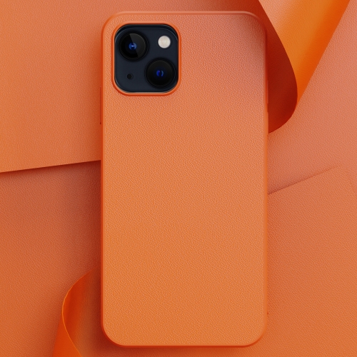 

For iPhone 14 Plain Skin Leather Phone Case (Orange)