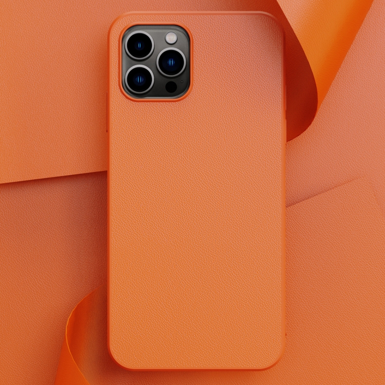 

For iPhone 14 Pro Max Plain Skin Leather Phone Case (Orange)