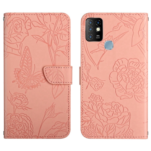 

For Infinix Hot 10 HT03 Skin Feel Butterfly Embossed Flip Leather Phone Case(Pink)