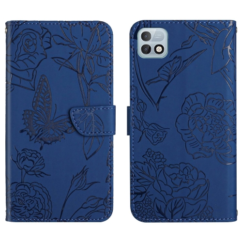 

For Infinix Hot 10i/Smart 5 Pro HT03 Skin Feel Butterfly Embossed Flip Leather Phone Case(Blue)