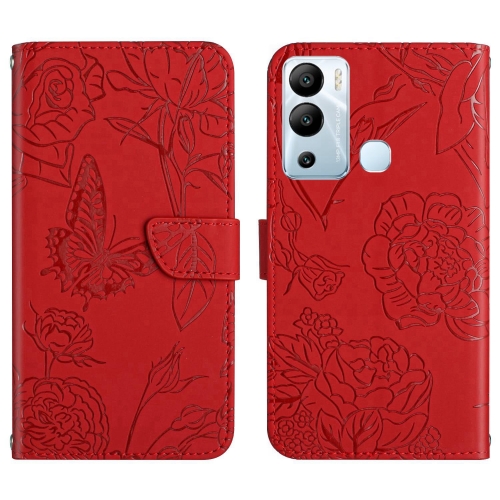 

For Infinix Hot 12i HT03 Skin Feel Butterfly Embossed Flip Leather Phone Case(Red)