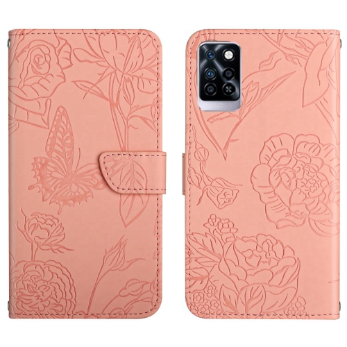 

For Infinix Note 10 Pro HT03 Skin Feel Butterfly Embossed Flip Leather Phone Case(Pink)