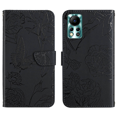 

For Infinix Hot 11s NFC HT03 Skin Feel Butterfly Embossed Flip Leather Phone Case(Black)