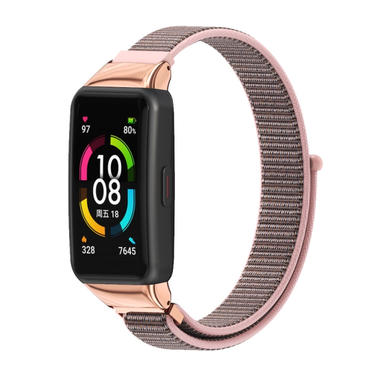

For Huawei Band 6 / Honor Band 6 / 7 Mijobs Breathable Nylon Watch Band(Pink Sand Rose Gold)