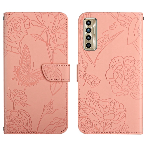 

For Tecno Camon 17P HT03 Skin Feel Butterfly Embossed Flip Leather Phone Case(Pink)