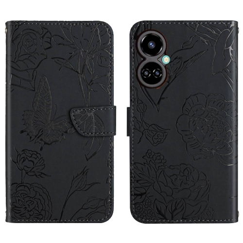 

For Tecno Camon 19 Pro 4G HT03 Skin Feel Butterfly Embossed Flip Leather Phone Case(Black)