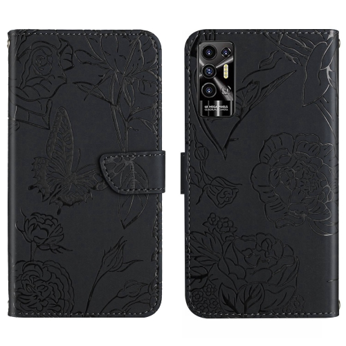 

For Tecno Pova 2 HT03 Skin Feel Butterfly Embossed Flip Leather Phone Case(Black)