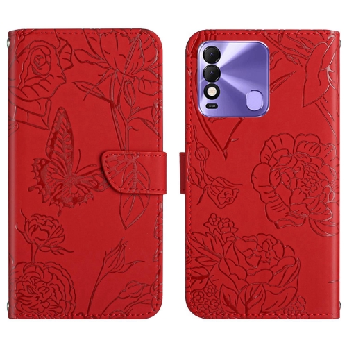 

For Tecno Spark 8 HT03 Skin Feel Butterfly Embossed Flip Leather Phone Case(Red)