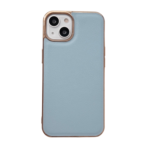 

Waves Series Nano Electroplating Genuine Leather Phone Case For iPhone 14(Blue)