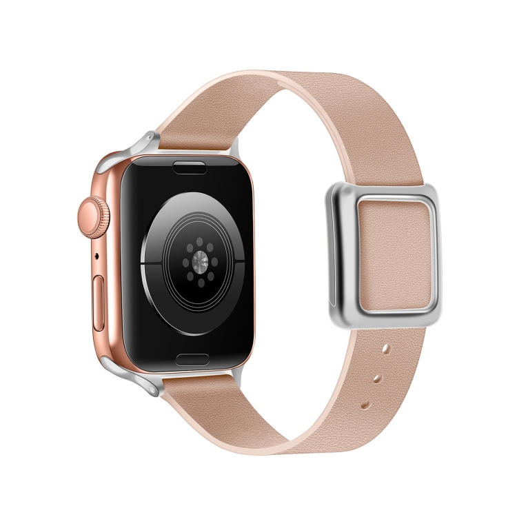 

Magnetic Silver Square Buckle Watch Band For Apple Watch Series 7 41mm / 6&SE&5&4 40mm / 3&2&1 38mm(Pink)