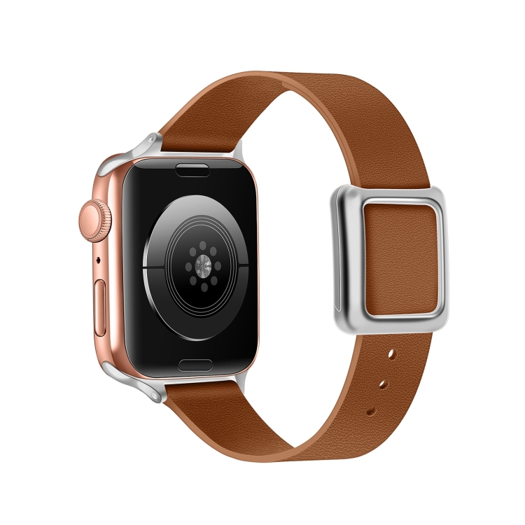 

Magnetic Silver Square Buckle Watch Band For Apple Watch Series 7 41mm / 6&SE&5&4 40mm / 3&2&1 38mm(Brown)