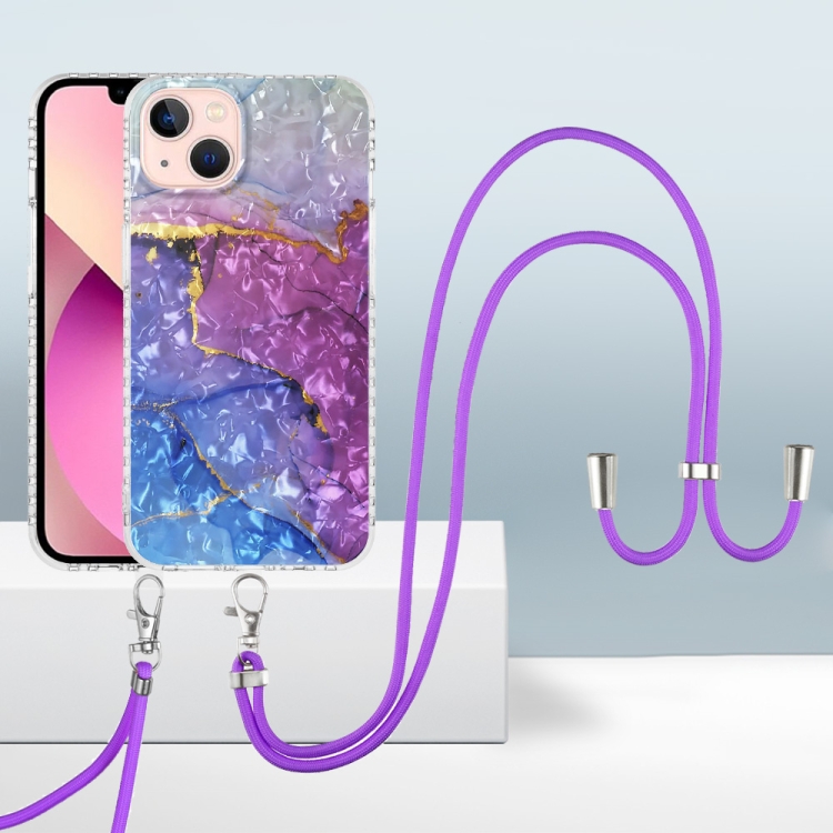 

2.0mm Airbag Shockproof TPU Phone Case with Lanyard For iPhone 14(Blue Purple Marble)