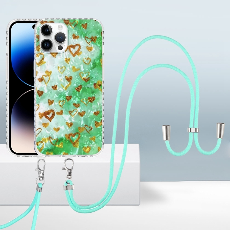 

2.0mm Airbag Shockproof TPU Phone Case with Lanyard For iPhone 14 Pro(Gold Heart)