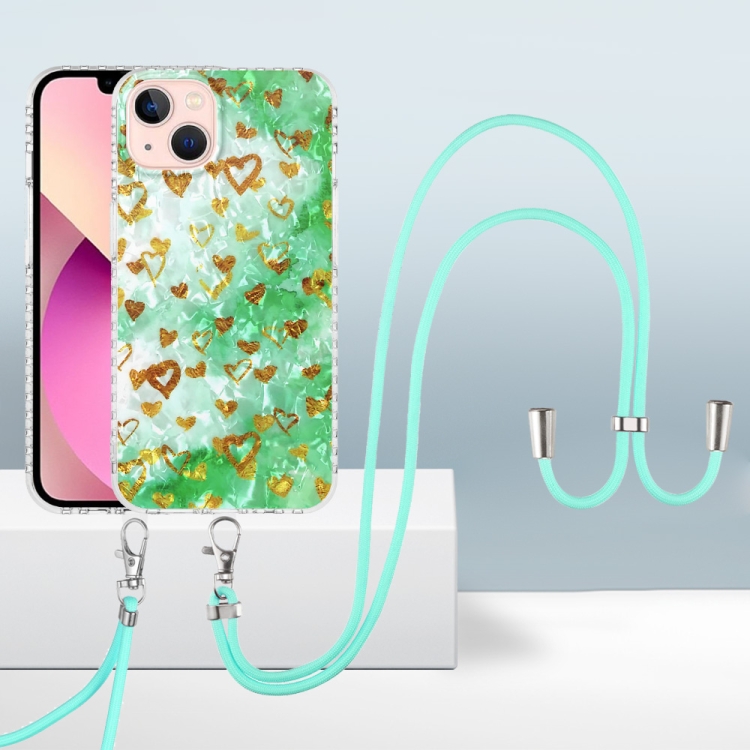 

2.0mm Airbag Shockproof TPU Phone Case with Lanyard For iPhone 13 mini(Gold Heart)