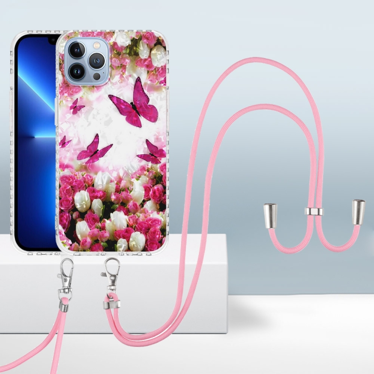 

2.0mm Airbag Shockproof TPU Phone Case with Lanyard For iPhone 13 Pro(Dancing Butterflies)