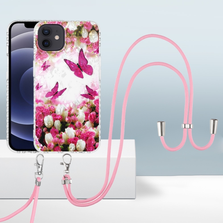 

2.0mm Airbag Shockproof TPU Phone Case with Lanyard For iPhone 12 / 12 Pro(Dancing Butterflies)
