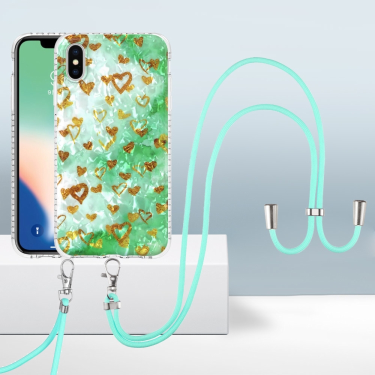 

2.0mm Airbag Shockproof TPU Phone Case with Lanyard For iPhone XS / X(Gold Heart)