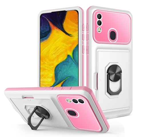 

For Samsung Galaxy A20/A30 Card Ring Holder PC + TPU Phone Case(White+Pink)