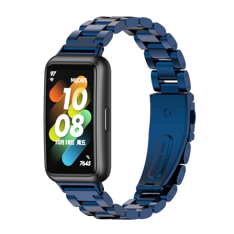 

For Huawei Band 7 / 7 NFC MIJOBS Three-Bead Metal Stainless Steel Watch Band(Blue)