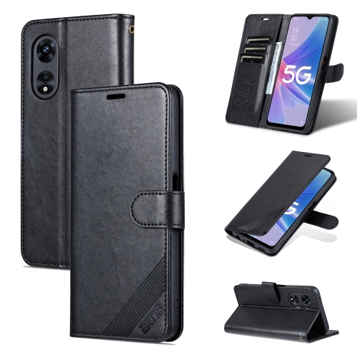 

For OPPO A97 5G AZNS Sheepskin Texture Flip Leather Phone Case(Black)