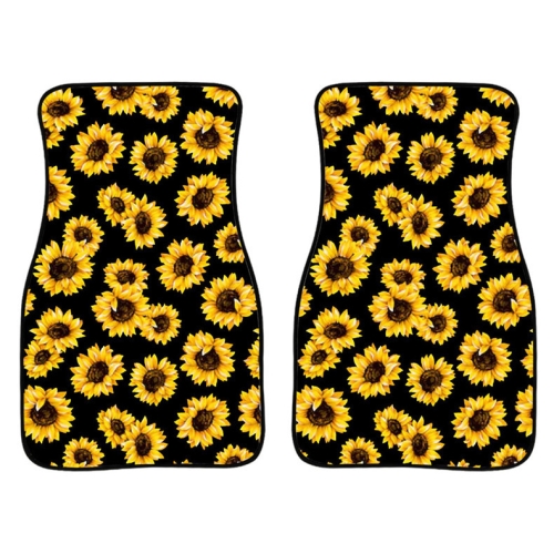 2 in 1 Universal Printing Auto Auto Fußmatten Set, Stil: Schwarz-Gelbe  Blumen
