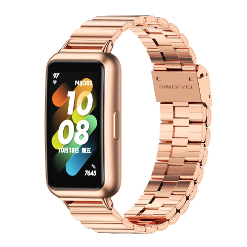 

For Huawei Band 7 / 7 NFC Mijobs Bamboo Stainless Steel Metal Buckle Watch Band(Rose Gold)