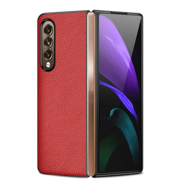 

For Samsung Galaxy Z Fold4 Genuine Leather Protective Phone Case(Litchi Red)