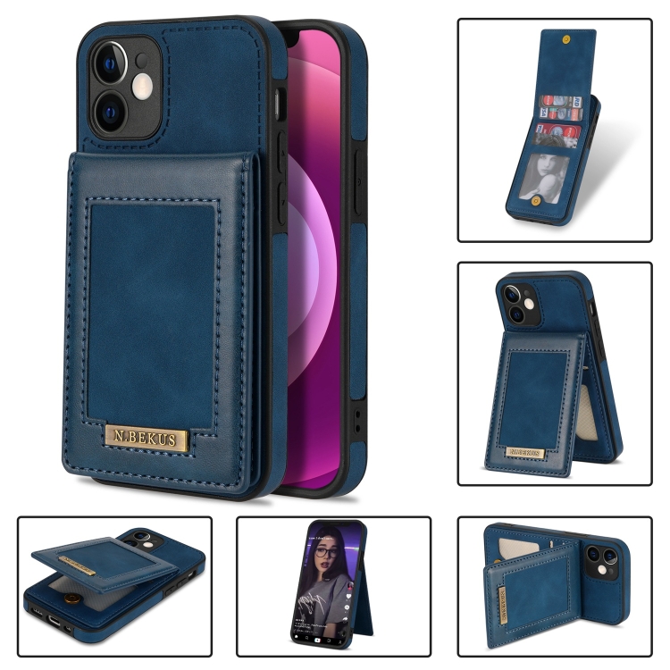 

N.BEKUS Vertical Flip Card Slot RFID Phone Case For iPhone 12 mini(Blue)