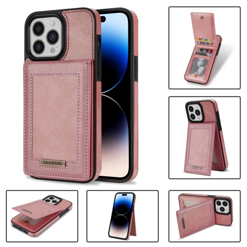 

For iPhone 14 Pro N.BEKUS Vertical Flip Card Slot RFID Phone Case(Rose Gold)