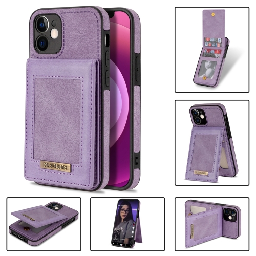 

N.BEKUS Vertical Flip Card Slot RFID Phone Case For iPhone 12(Purple)