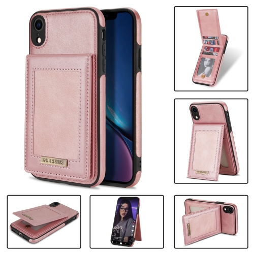 

N.BEKUS Vertical Flip Card Slot RFID Phone Case For iPhone XR(Rose Gold)