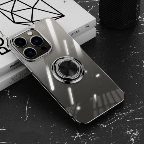 

Electroplating Ring Clear Phone Case For iPhone 14 Pro(Black)
