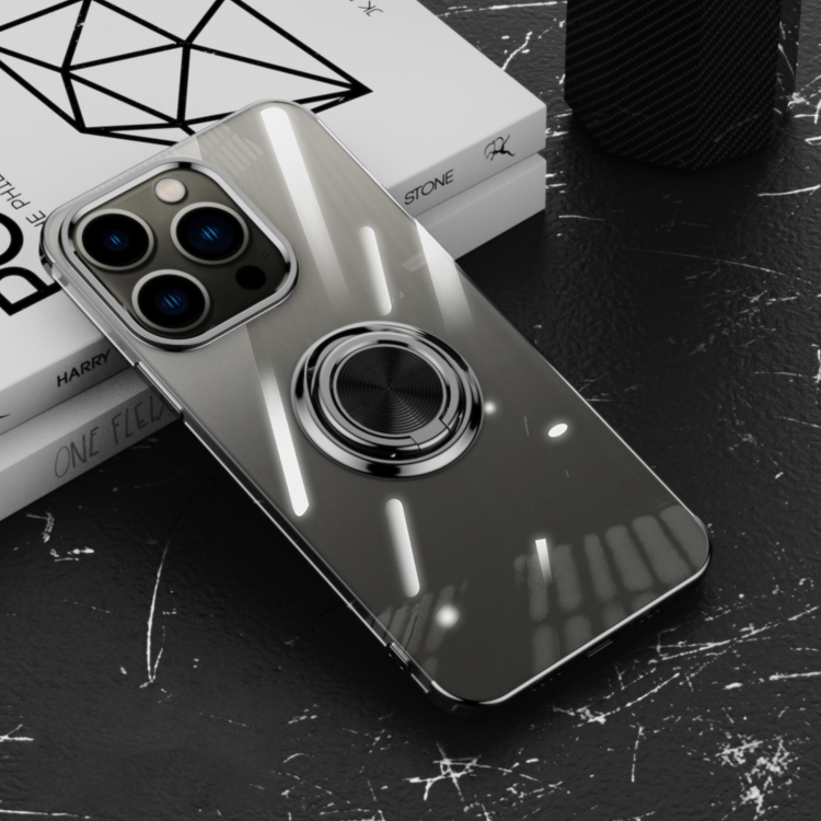 

For iPhone 14 Pro Max Electroplating Ring Clear Phone Case (Black)