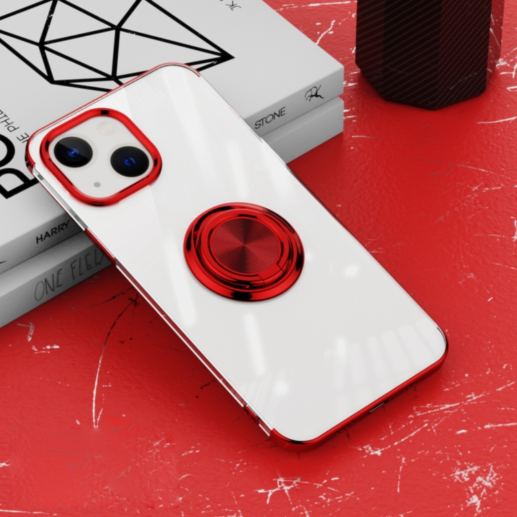 

For iPhone 13 Electroplating Ring Clear Phone Case(Red)