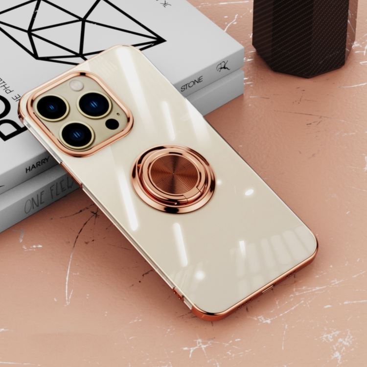 

Electroplating Ring Clear Phone Case For iPhone 13 Pro(Rose Gold)