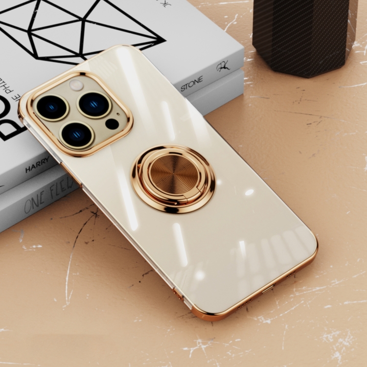 

Electroplating Ring Clear Phone Case For iPhone 13 Pro Max(Gold)