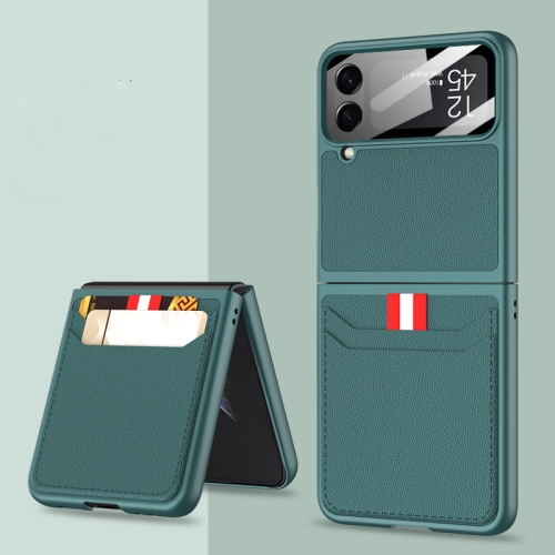 

For Samsung Galaxy Z Flip4 GKK Ultra-thin Leather Phone Case with Card Slots(Dark Green)