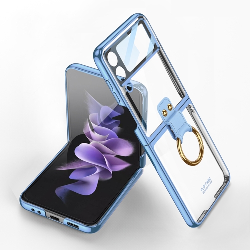 

For Samsung Galaxy Z Flip4 GKK Integrated Electroplating Phone Case with Ring(Blue)