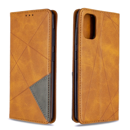 

For Galaxy A41 Rhombus Texture Horizontal Flip Magnetic Leather Case with Holder & Card Slots & Wallet(Yellow)