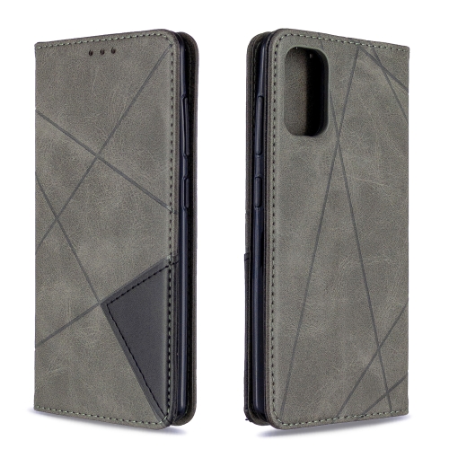 

For Galaxy A41 Rhombus Texture Horizontal Flip Magnetic Leather Case with Holder & Card Slots & Wallet(Grey)