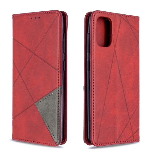 

For Galaxy A41 Rhombus Texture Horizontal Flip Magnetic Leather Case with Holder & Card Slots & Wallet(Red)