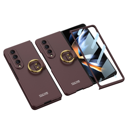 

For Samsung Galaxy Z Fold4 GKK Integrated Ultra-thin Full Coverage Phone Case with Ring(Brown)