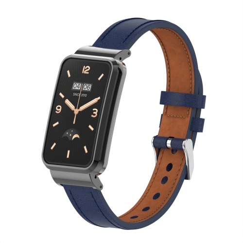 

For Xiaomi Mi Band 7 Pro Microfiber Leather Metal Frame Watch Band(Dark Blue)