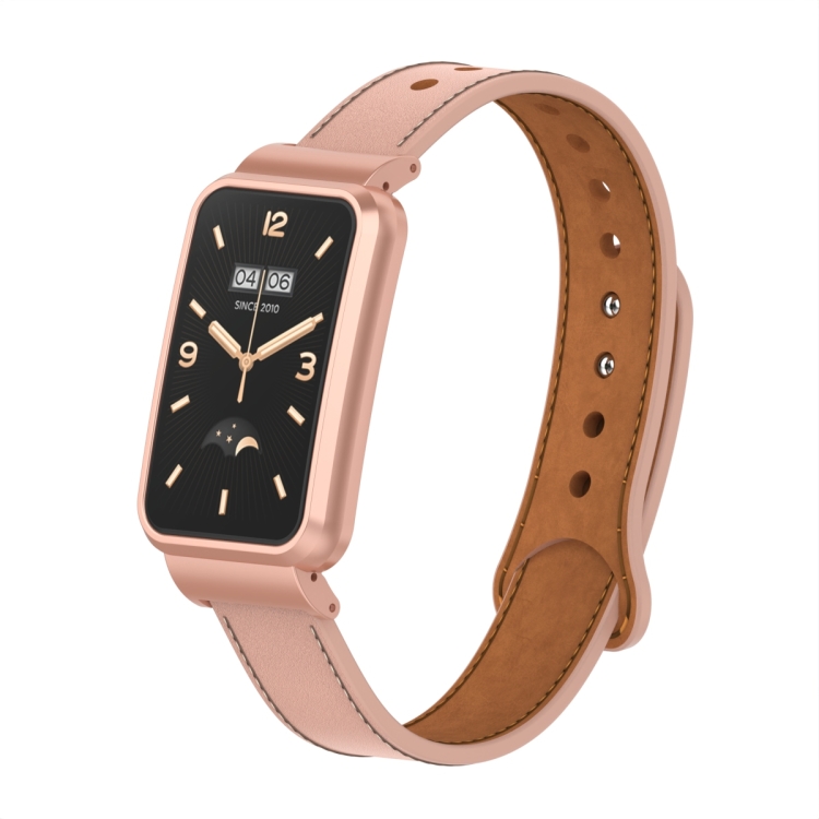 

For Xiaomi Mi Band 7 Pro Double Stud Leather Metal Frame Watch Band(Pink)