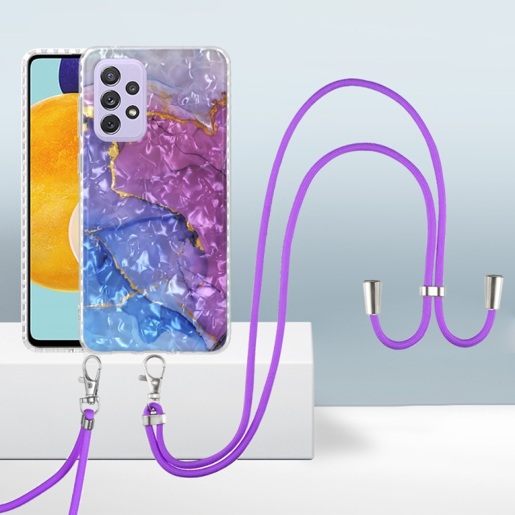 

For Samsung Galaxy A73 5G 2.0mm Airbag Shockproof TPU Phone Case with Lanyard(Blue Purple Marble)